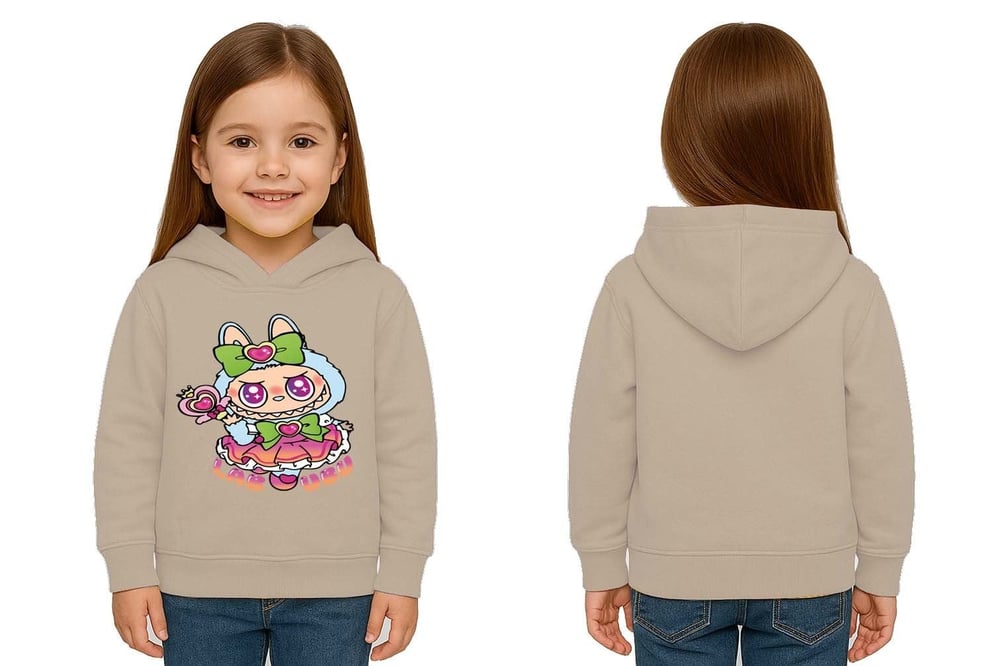 Unisex Baskılı Çocuk Swaetshirt Labubu Baskılı Kapüşonlu 3 İplik Şardonlu