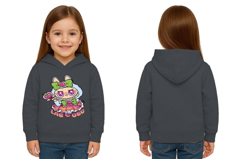 Unisex Baskılı Çocuk Swaetshirt Labubu Baskılı Kapüşonlu 3 İplik Şardonlu