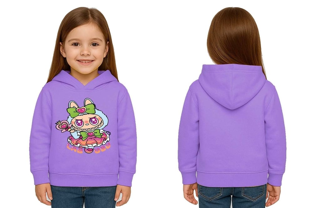 Unisex Baskılı Çocuk Swaetshirt Labubu Baskılı Kapüşonlu 3 İplik Şardonlu