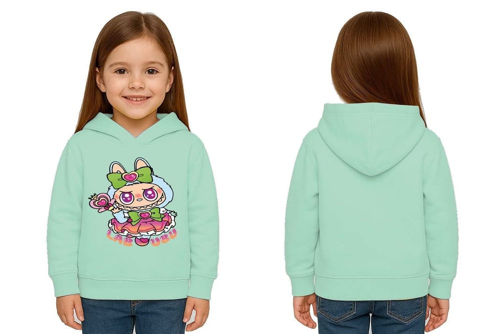 Unisex Baskılı Çocuk Swaetshirt Labubu Baskılı Kapüşonlu 3 İplik Şardonlu