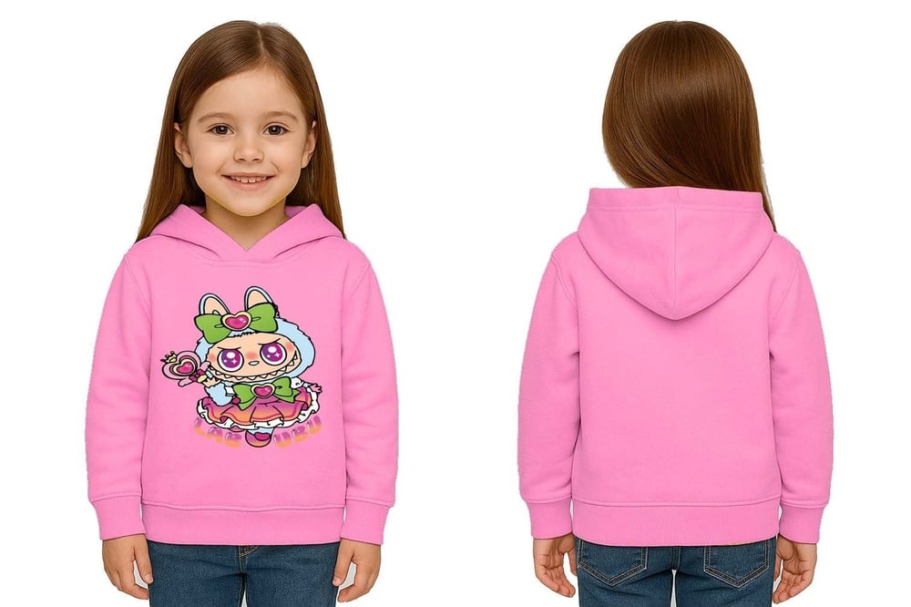 Unisex Baskılı Çocuk Swaetshirt Labubu Baskılı Kapüşonlu 3 İplik Şardonlu