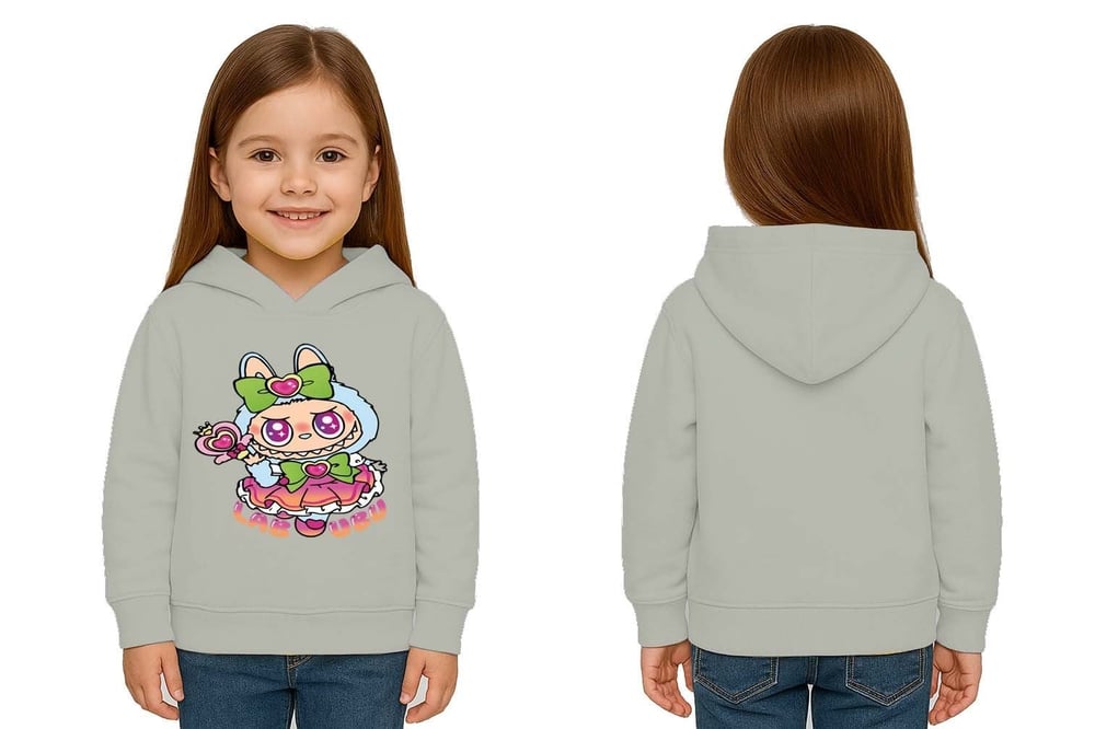 Unisex Baskılı Çocuk Swaetshirt Labubu Baskılı Kapüşonlu 3 İplik Şardonlu
