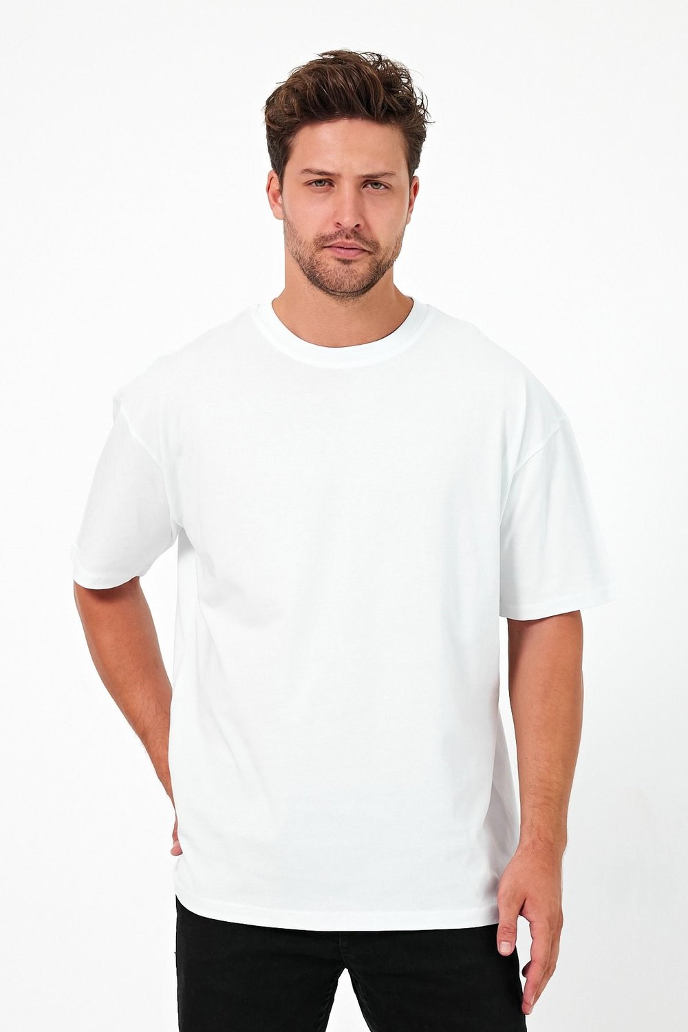 Unısex Baskısız Oversize Büyük T-shirt Pamuklu Penye Kumaş