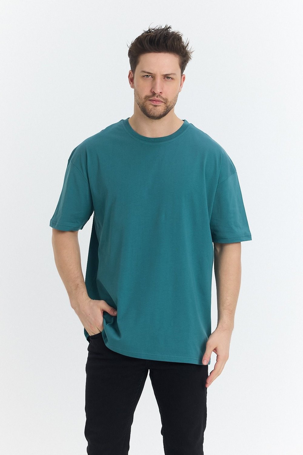 Unısex Baskısız Oversize Büyük T-shirt Pamuklu Penye Kumaş