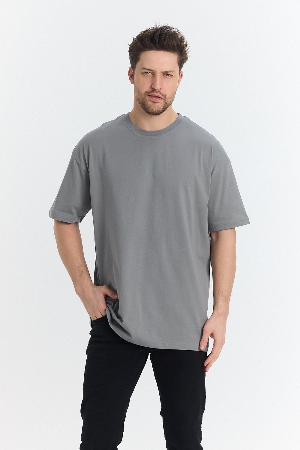 Unısex Baskısız Oversize Büyük T-shirt Pamuklu Penye Kumaş