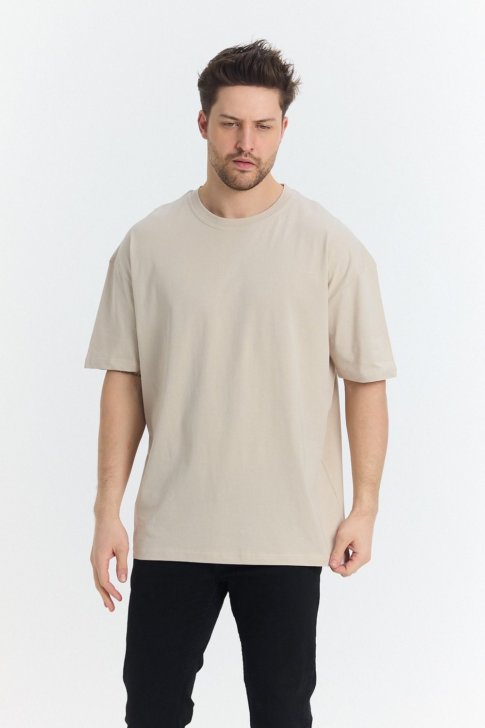 Unısex Baskısız Oversize Büyük T-shirt Pamuklu Penye Kumaş