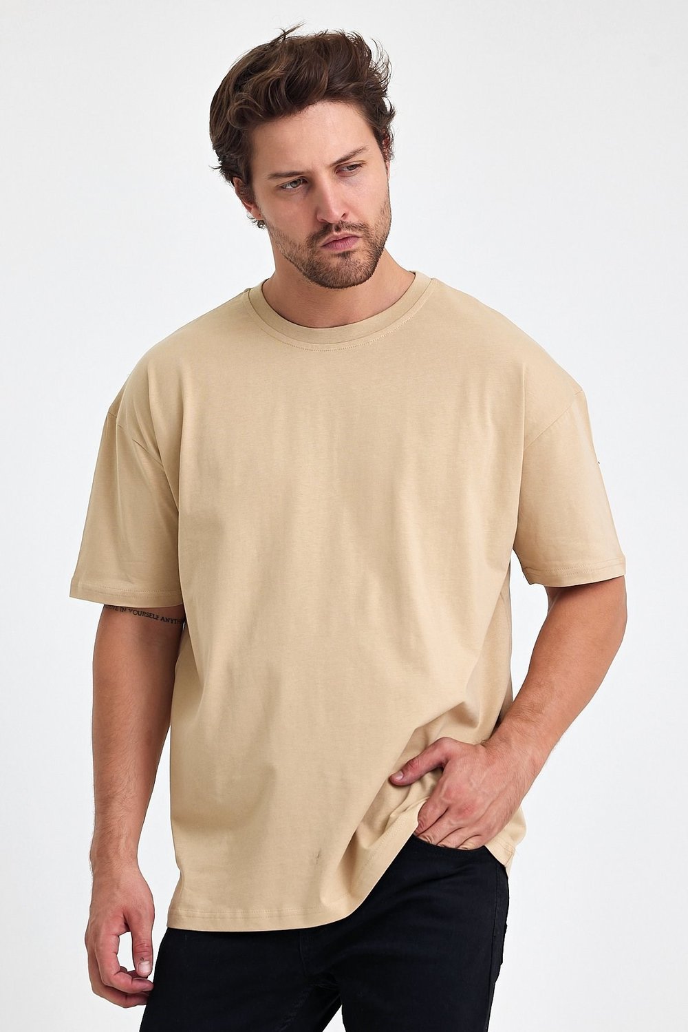 Unısex Baskısız Oversize Büyük T-shirt Pamuklu Penye Kumaş