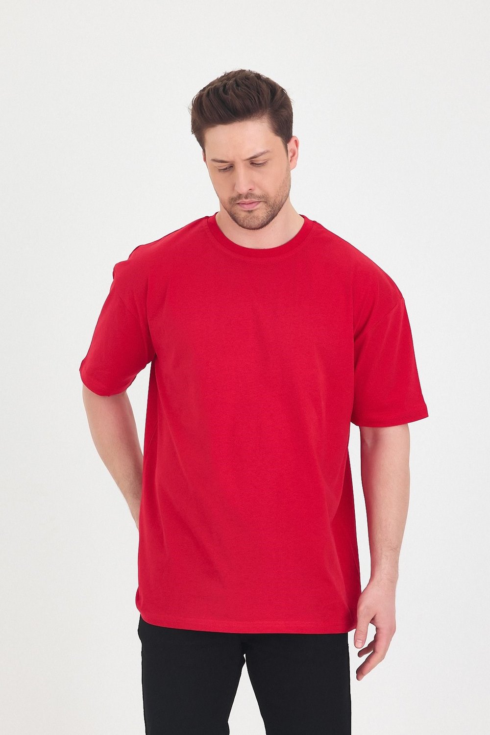 Unısex Baskısız Oversize Büyük T-shirt Pamuklu Penye Kumaş