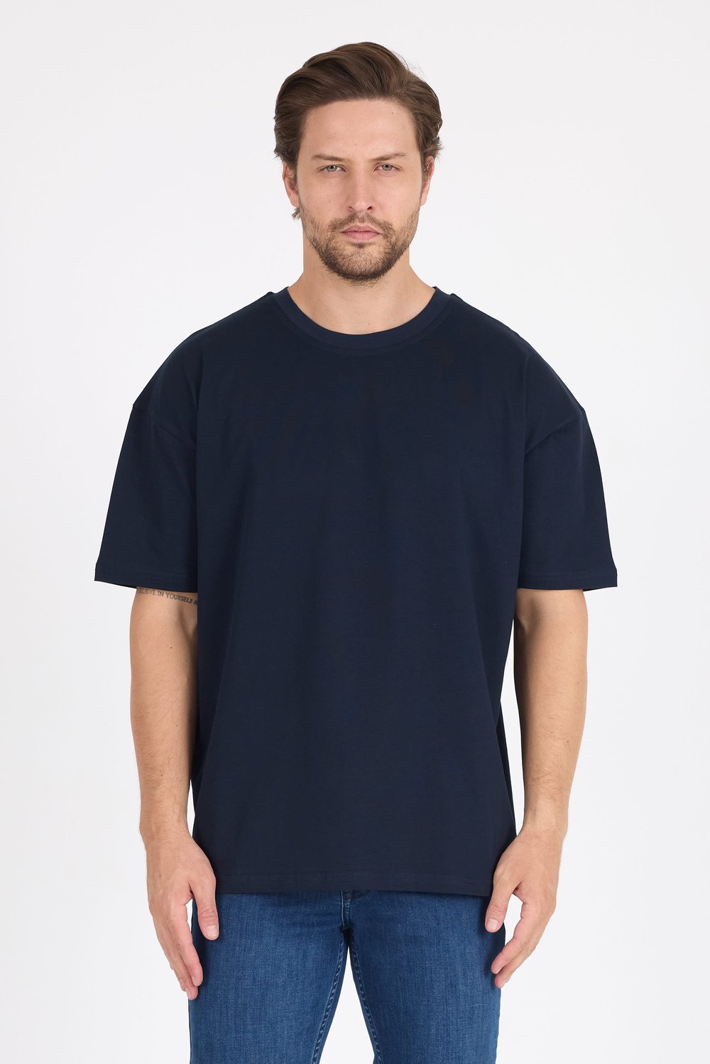 Unısex Baskısız Oversize Büyük T-shirt Pamuklu Penye Kumaş