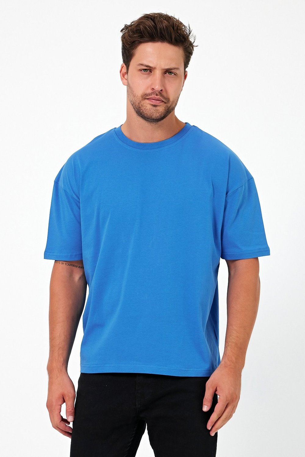 Unısex Baskısız Oversize Büyük T-shirt Pamuklu Penye Kumaş