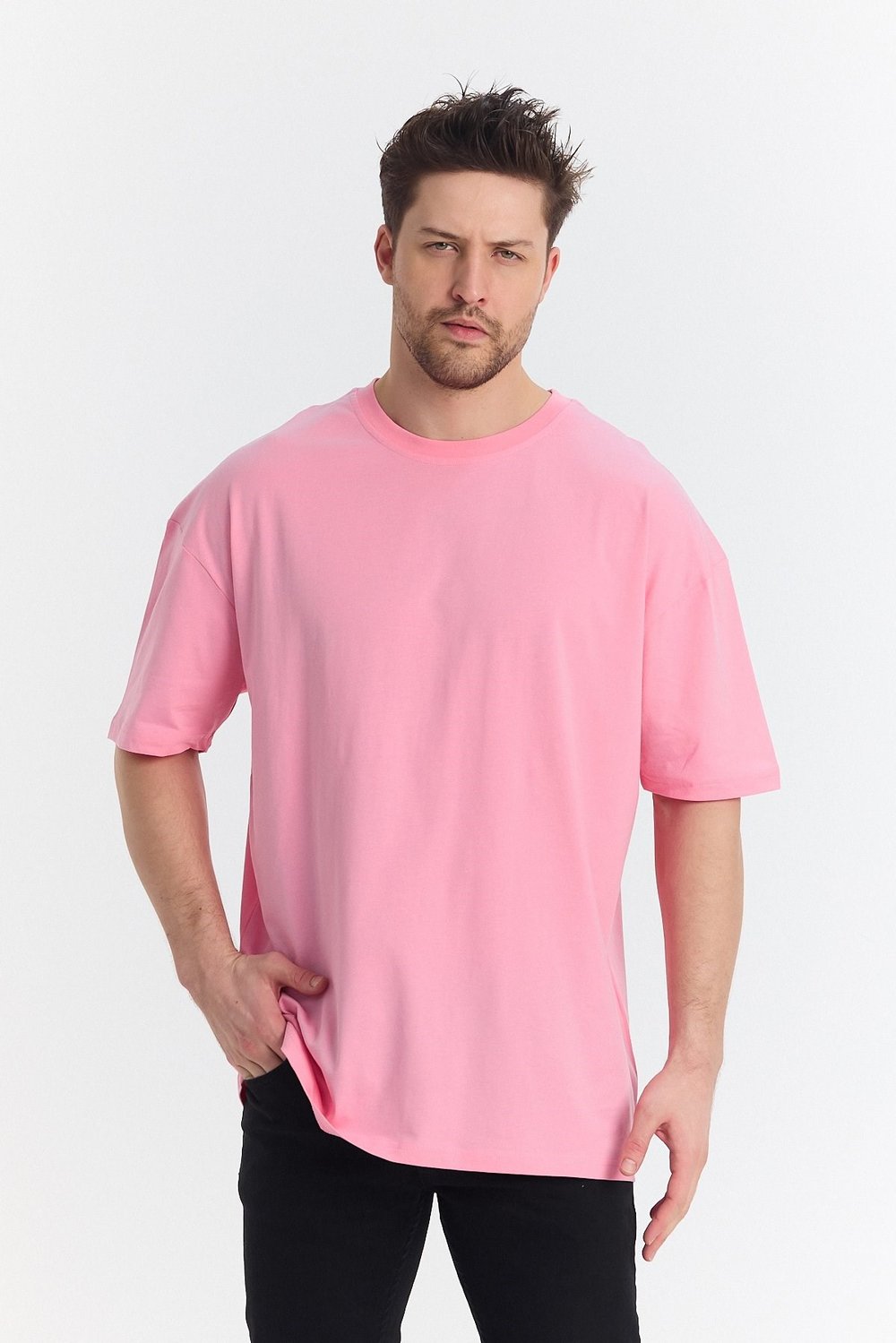 Unısex Baskısız Oversize Büyük T-shirt Pamuklu Penye Kumaş