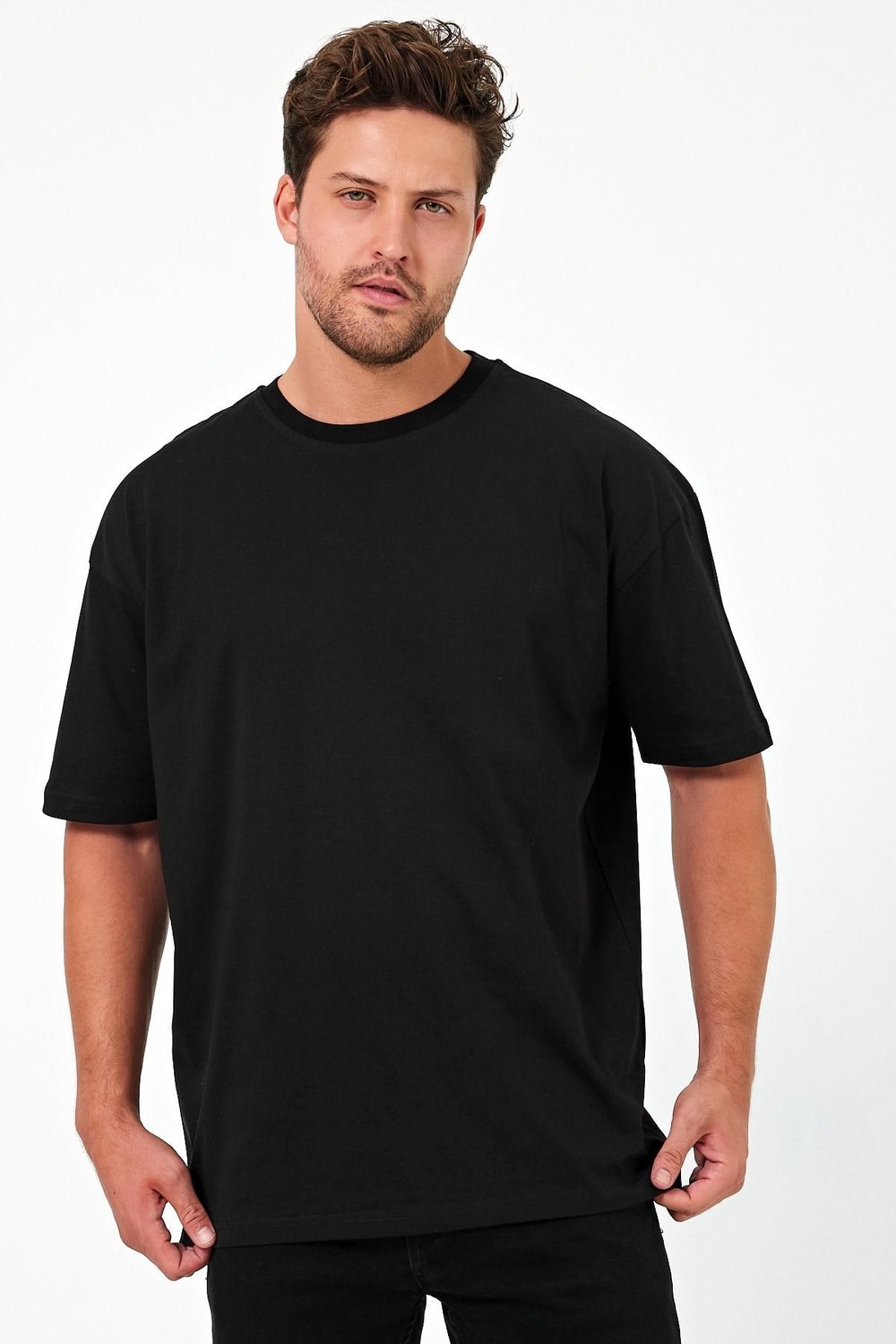 Unısex Baskısız Oversize Büyük T-shirt Pamuklu Penye Kumaş