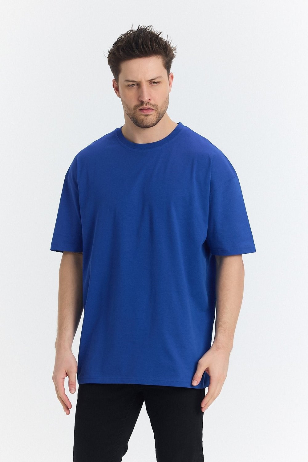 Unısex Baskısız Oversize Büyük T-shirt Pamuklu Penye Kumaş