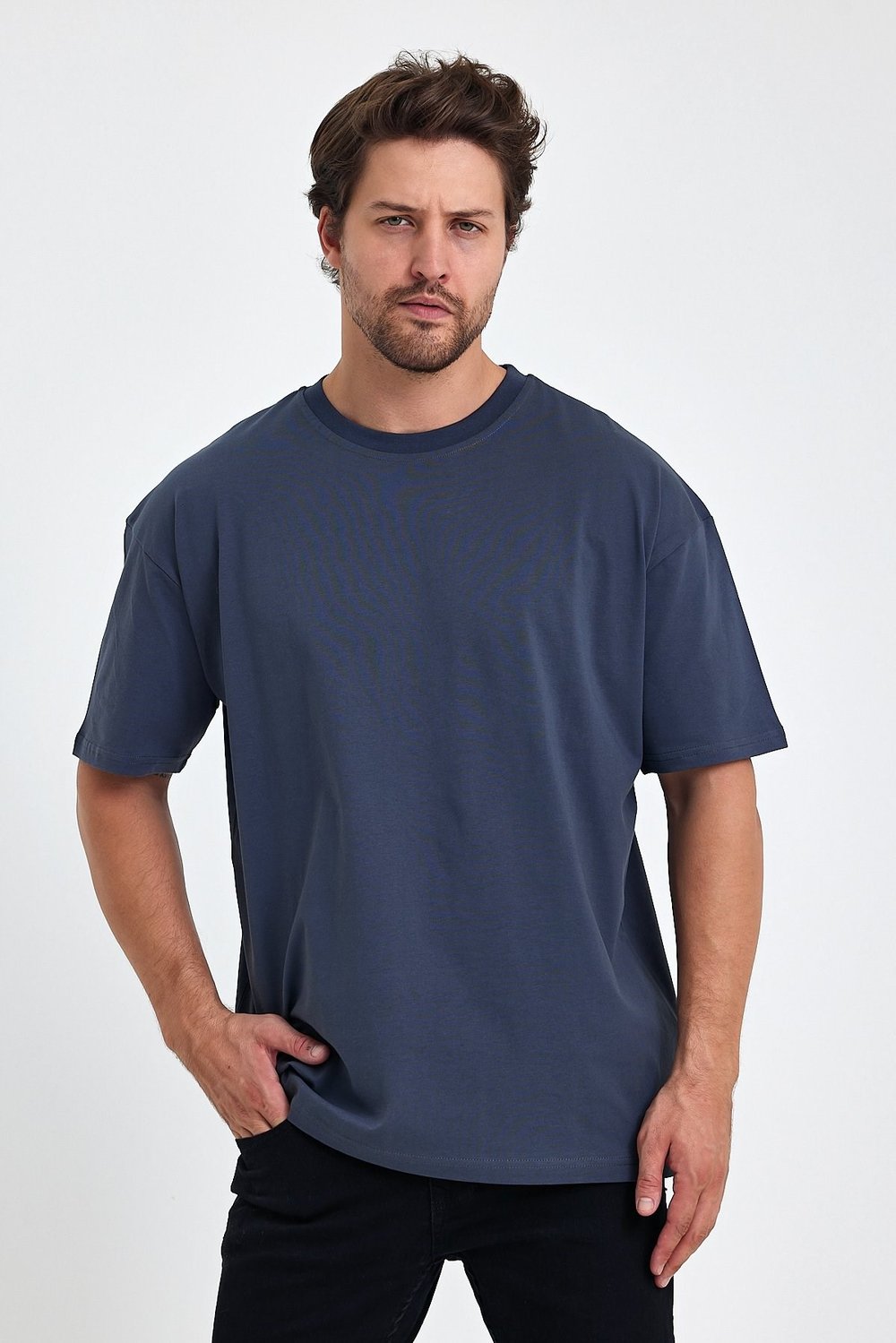 Unısex Baskısız Oversize Büyük T-shirt Pamuklu Penye Kumaş