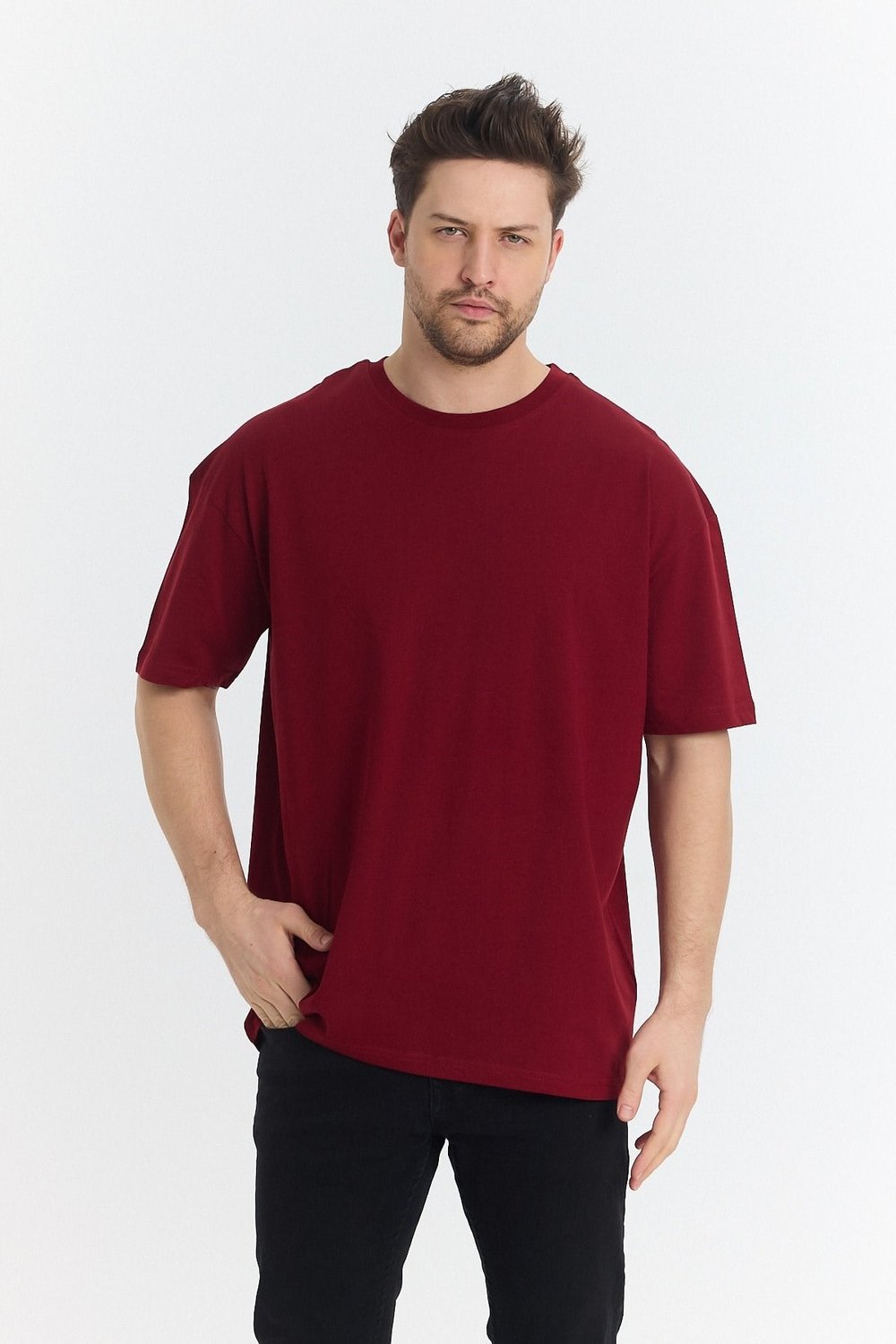 Unısex Baskısız Oversize Büyük T-shirt Pamuklu Penye Kumaş