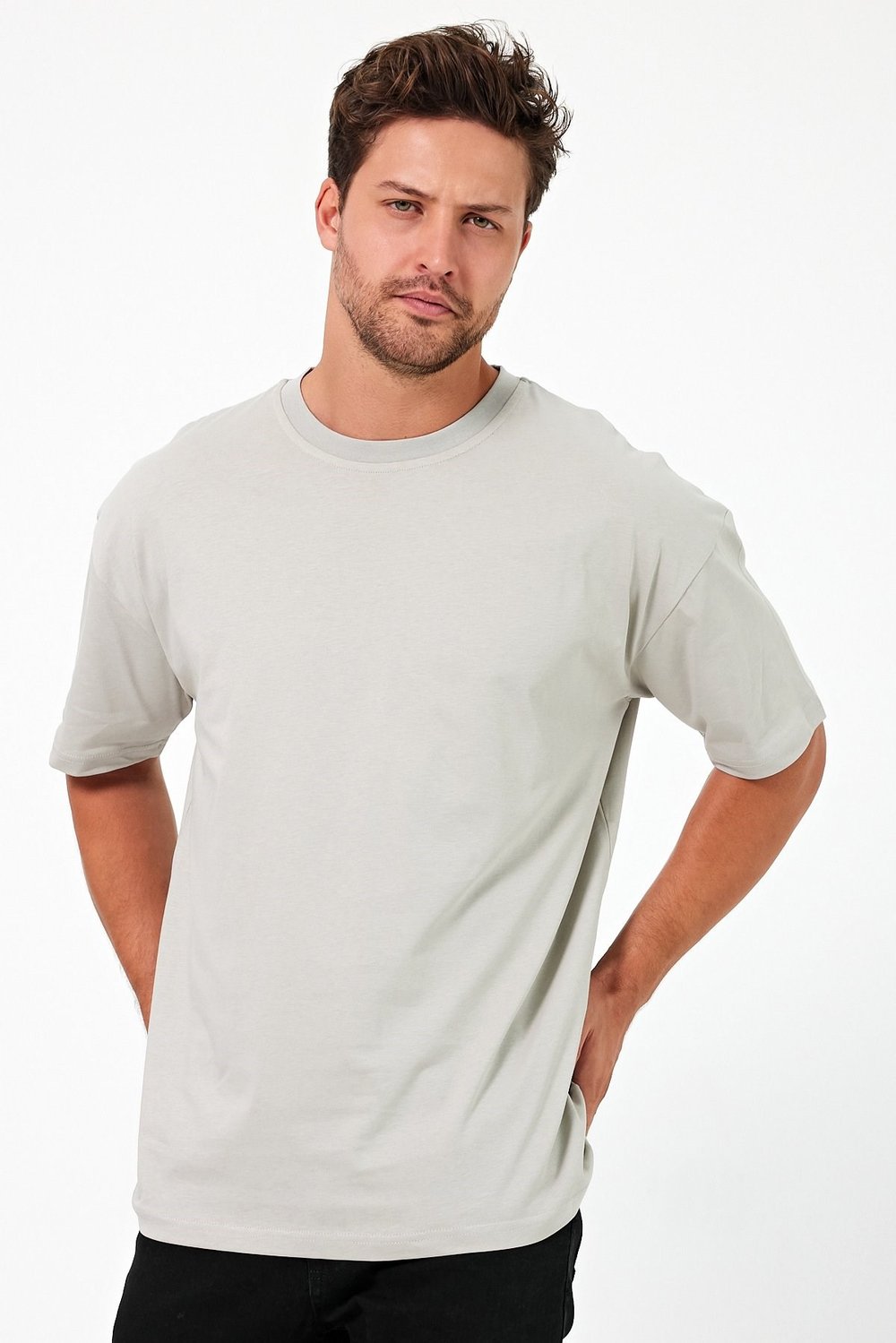 Unısex Baskısız Oversize Büyük T-shirt Pamuklu Penye Kumaş