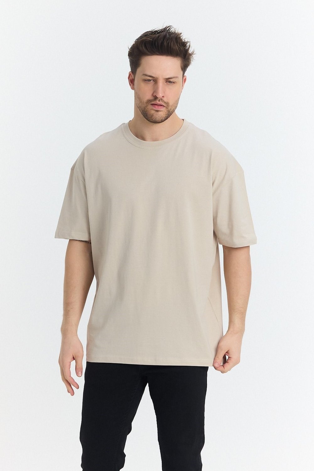 Unısex Baskısız Oversize Büyük T-shirt Pamuklu Penye Kumaş
