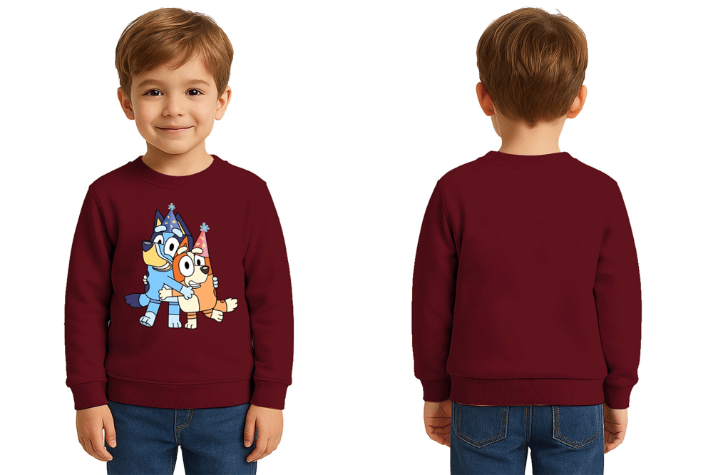 Unisex Bluey Baskılı Çocuk Swaetshirt 3 İplik Şardonlu