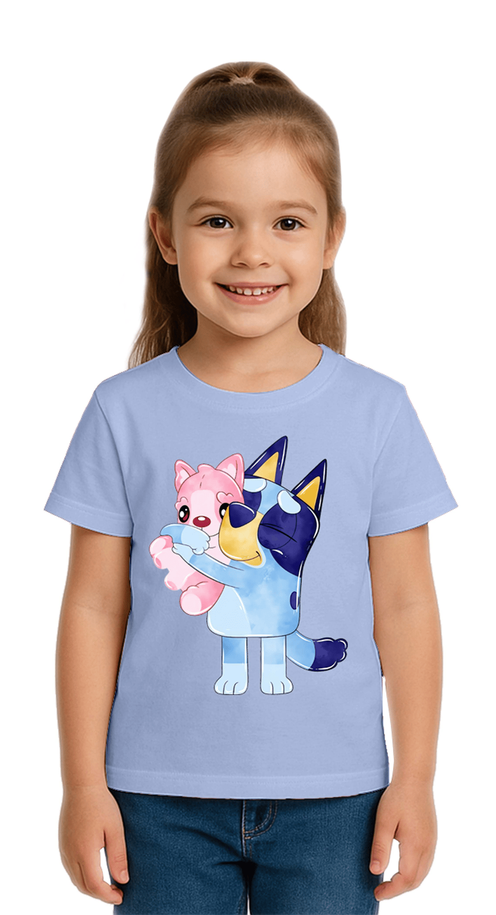 Unisex Bluey baskılı Çocuk Tişört pamuklu penye kumaş
