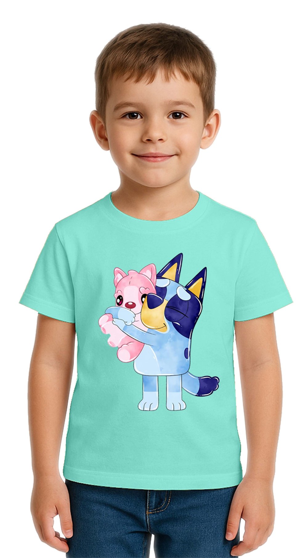 Unisex Bluey baskılı Çocuk Tişört pamuklu penye kumaş