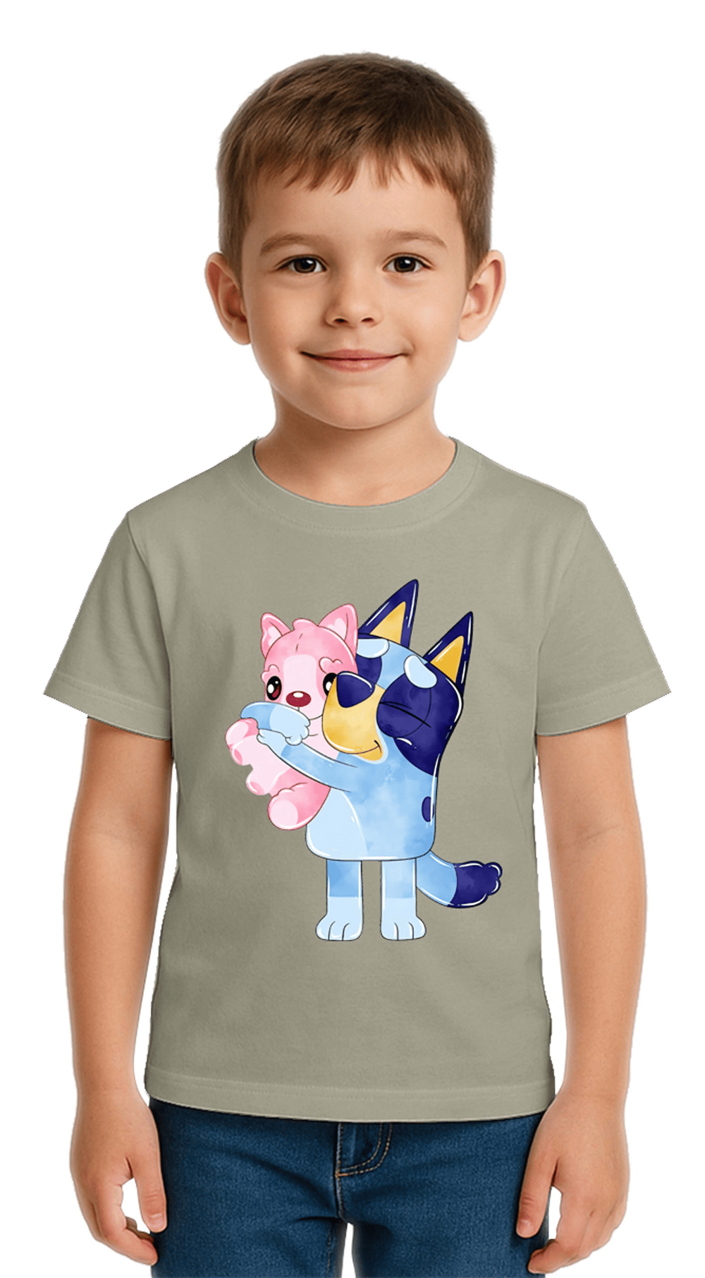 Unisex Bluey baskılı Çocuk Tişört pamuklu penye kumaş