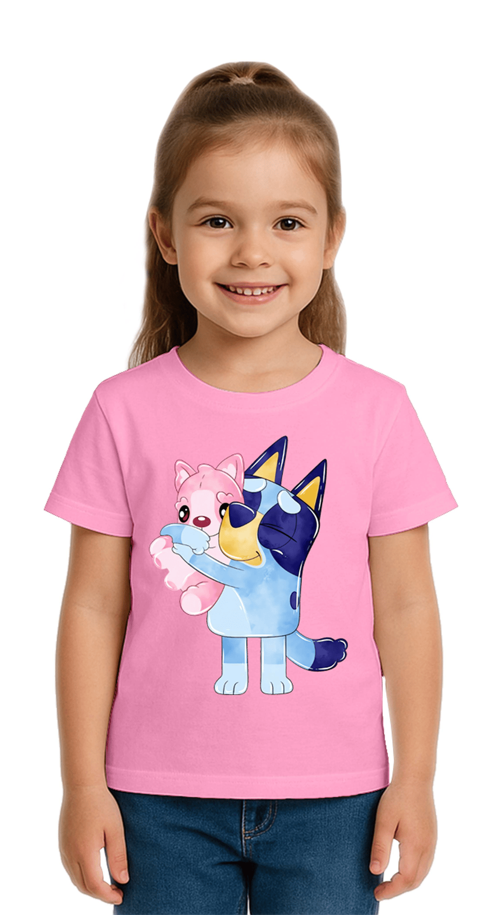 Unisex Bluey baskılı Çocuk Tişört pamuklu penye kumaş