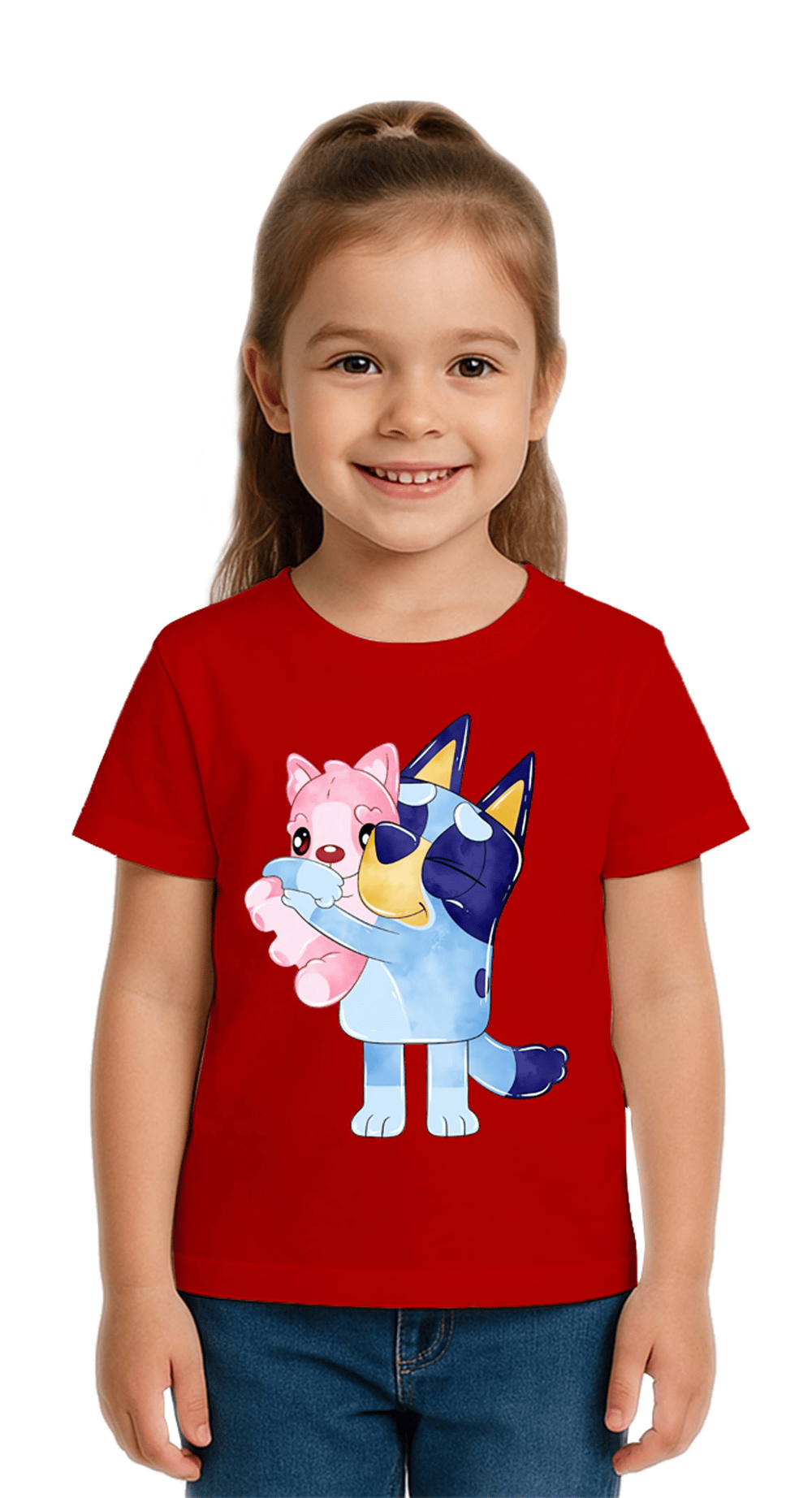 Unisex Bluey baskılı Çocuk Tişört pamuklu penye kumaş