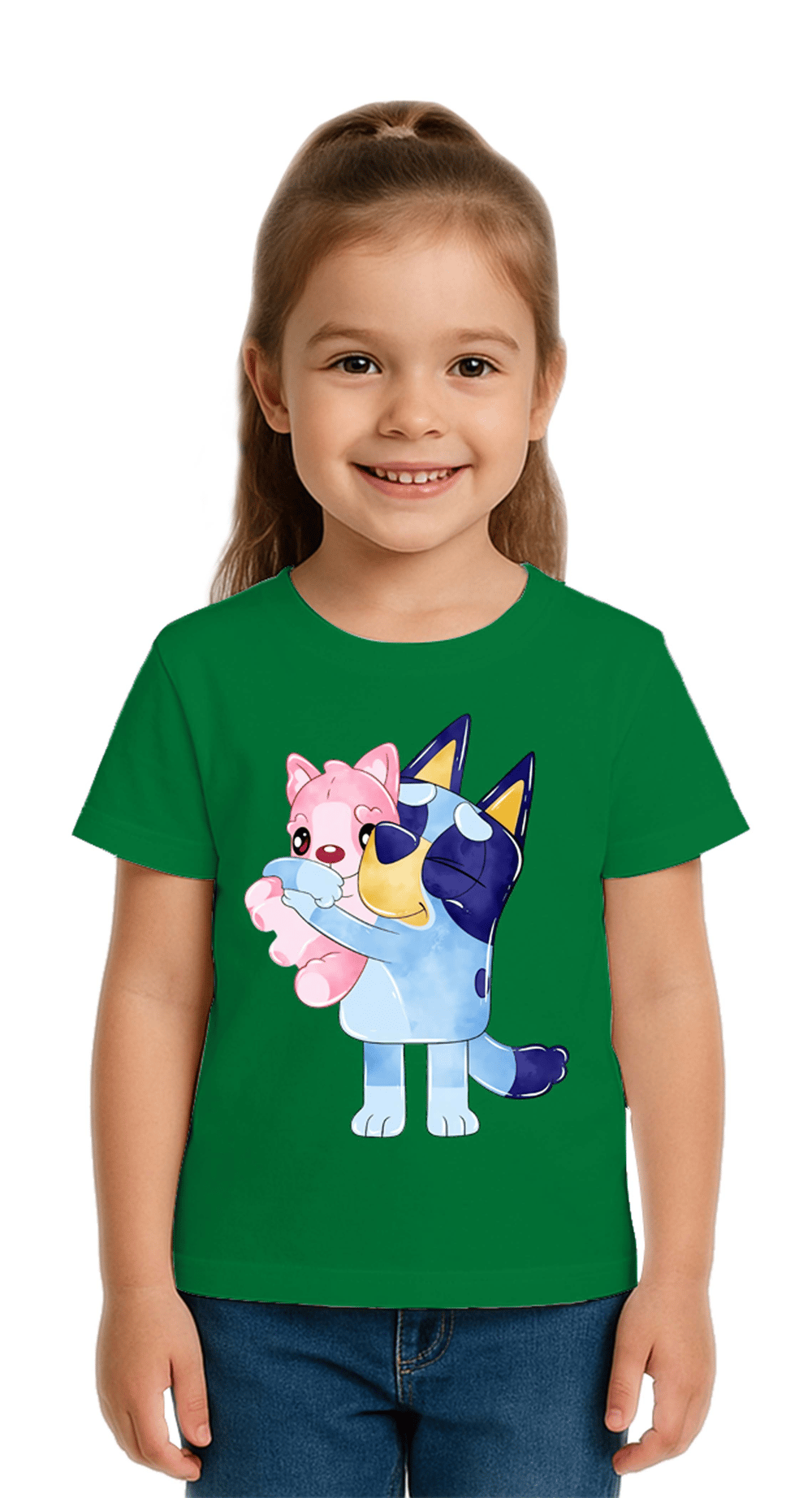 Unisex Bluey baskılı Çocuk Tişört pamuklu penye kumaş
