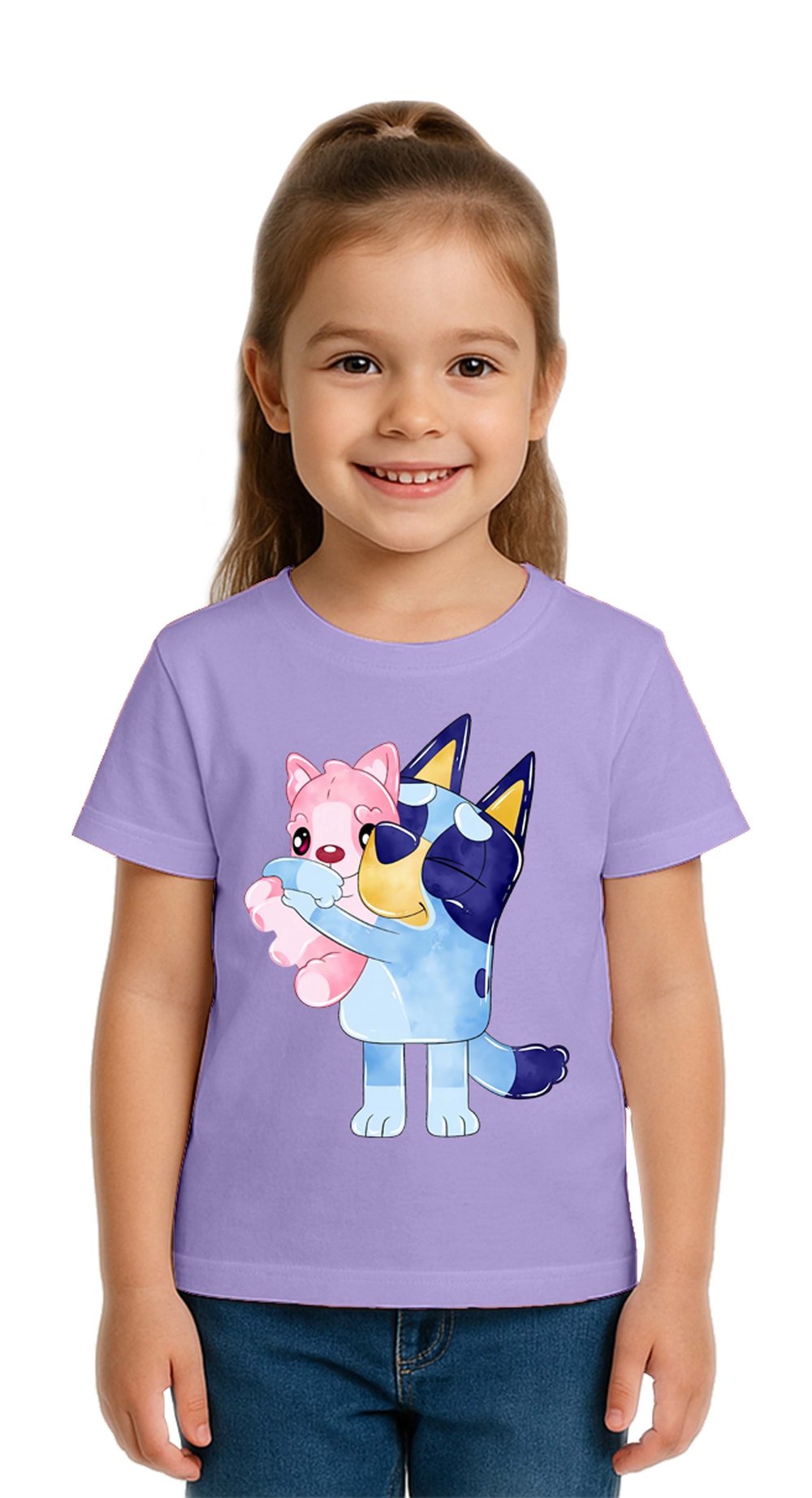 Unisex Bluey baskılı Çocuk Tişört pamuklu penye kumaş