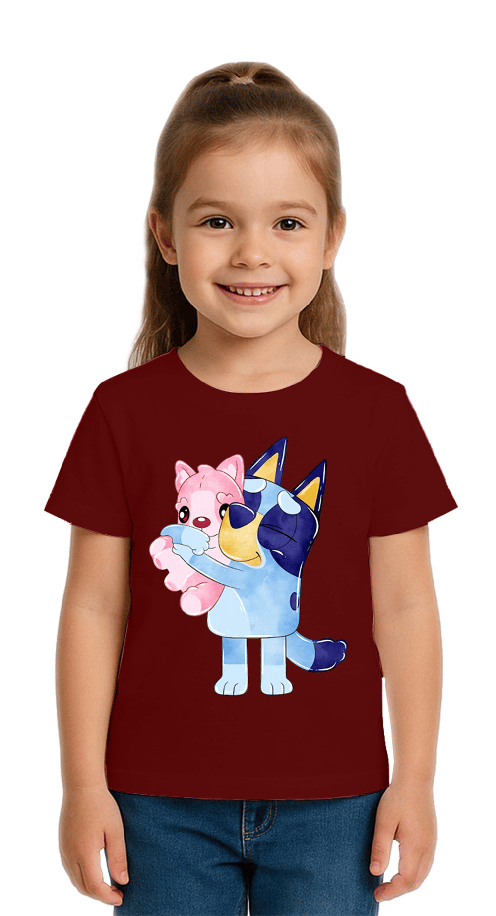 Unisex Bluey baskılı Çocuk Tişört pamuklu penye kumaş