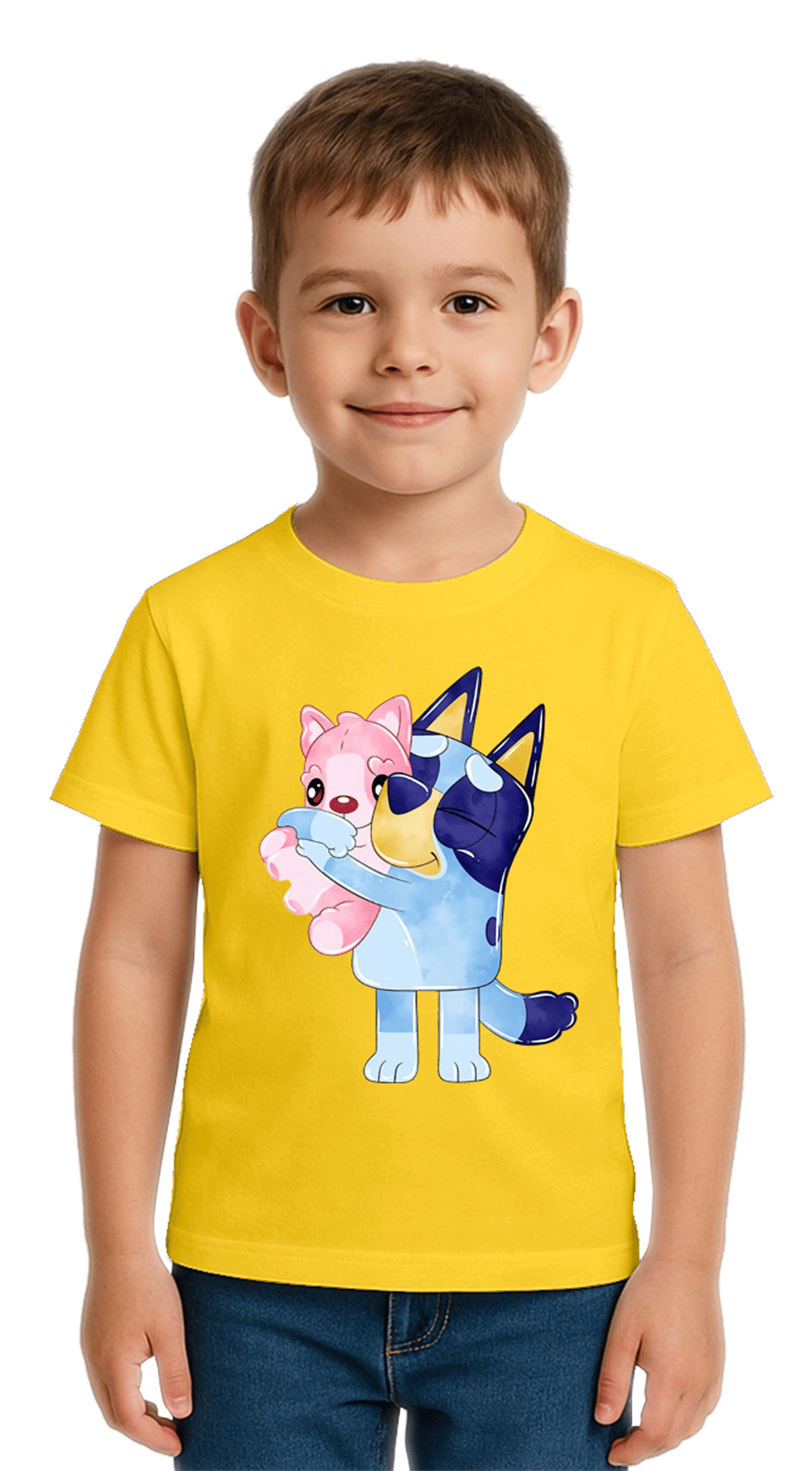 Unisex Bluey baskılı Çocuk Tişört pamuklu penye kumaş