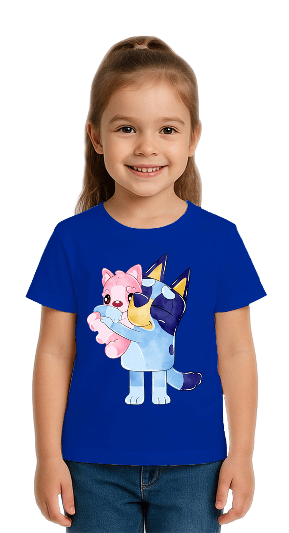 Unisex Bluey baskılı Çocuk Tişört pamuklu penye kumaş