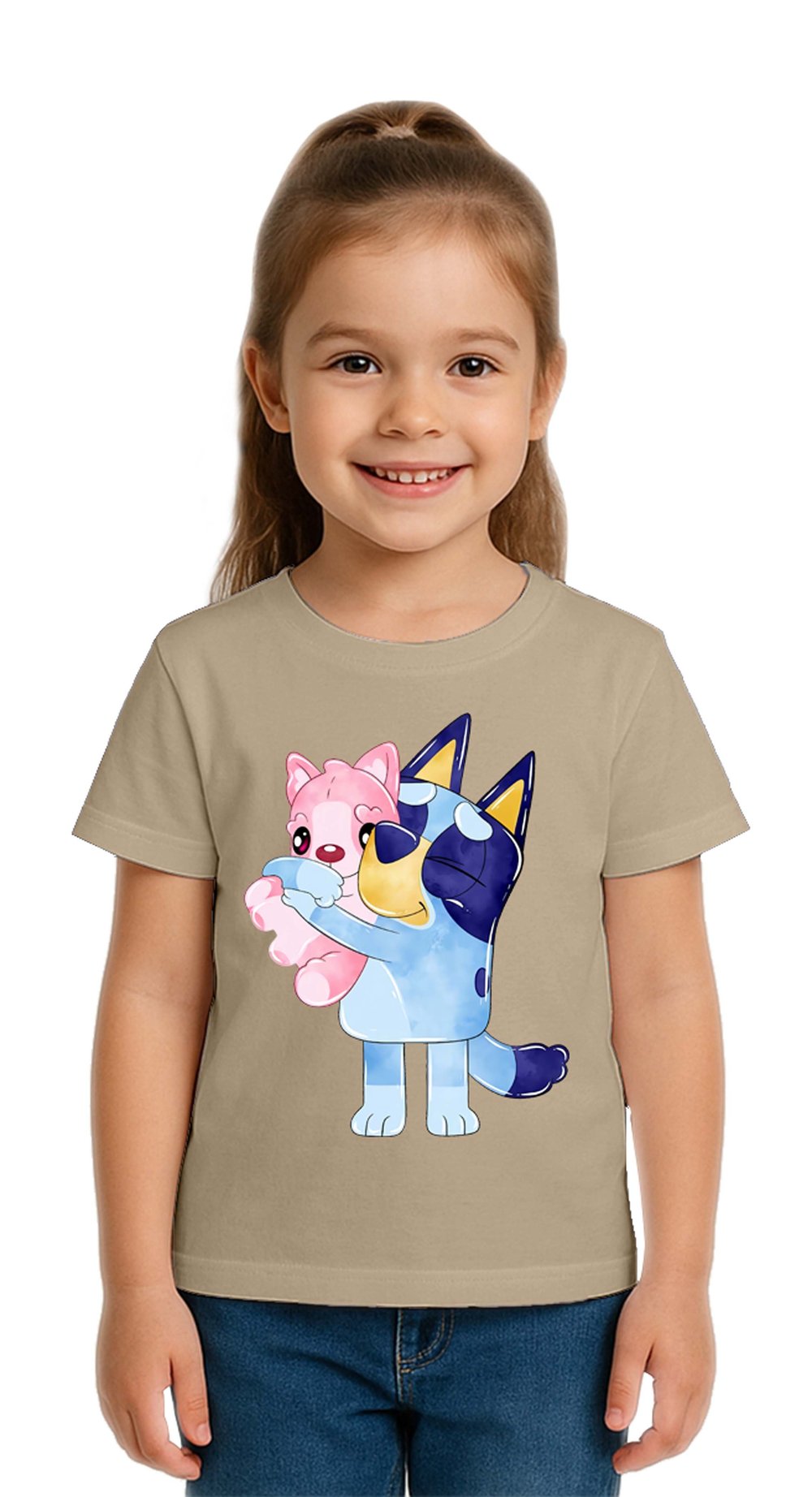 Unisex Bluey baskılı Çocuk Tişört pamuklu penye kumaş