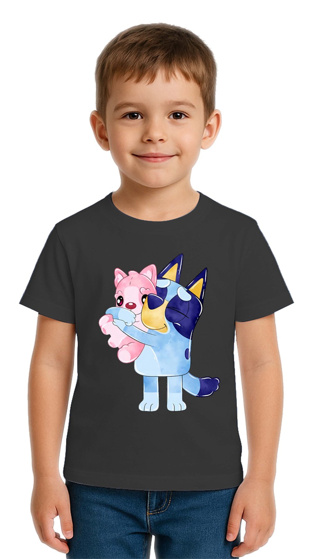Unisex Bluey baskılı Çocuk Tişört pamuklu penye kumaş