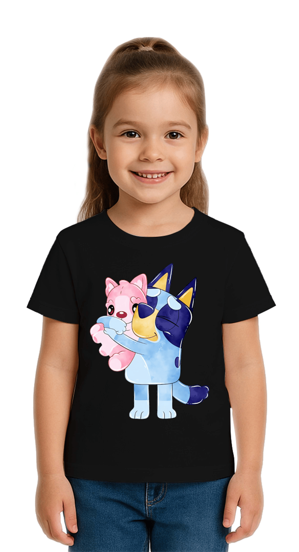 Unisex Bluey baskılı Çocuk Tişört pamuklu penye kumaş