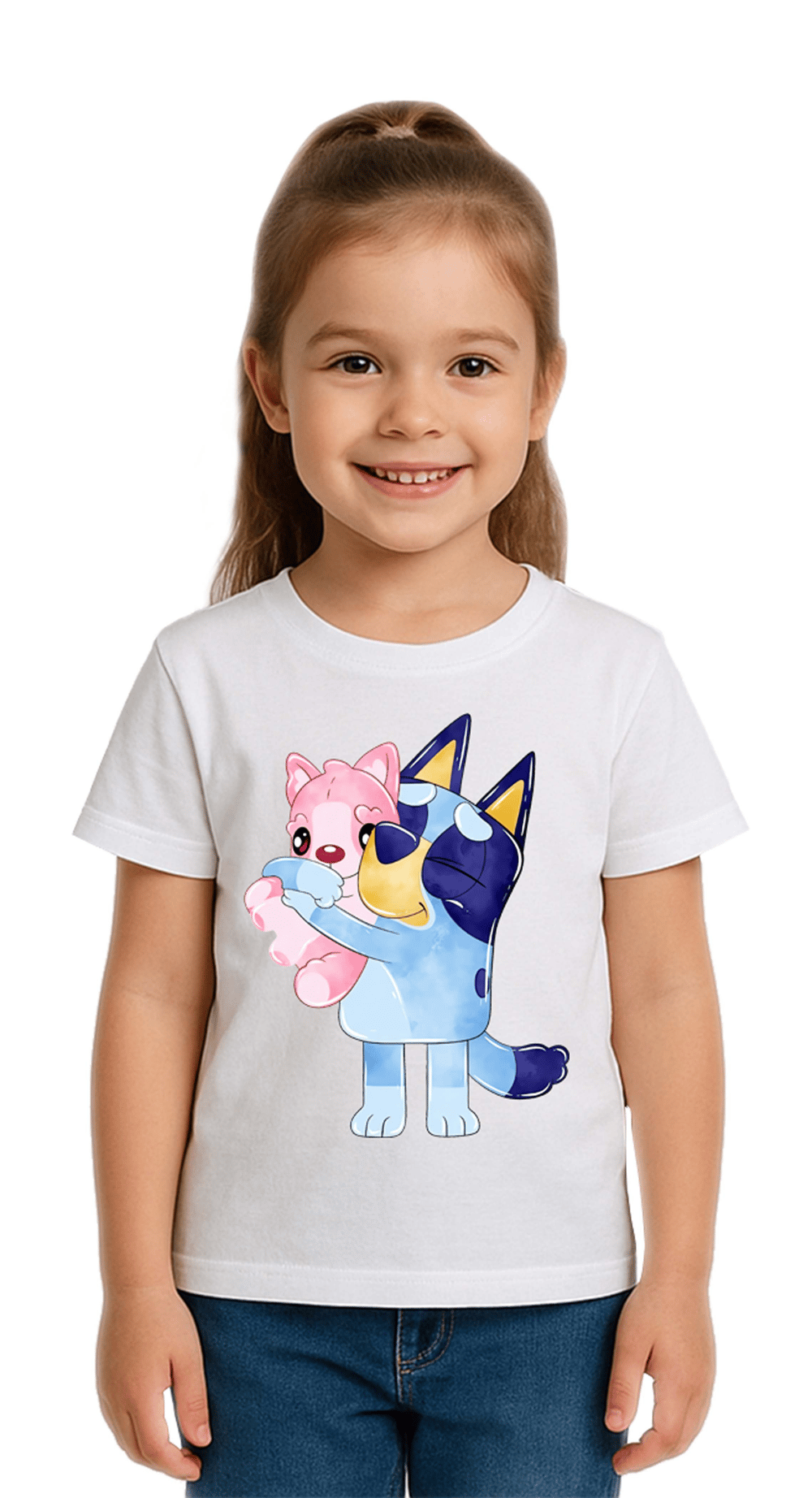 Unisex Bluey baskılı Çocuk Tişört pamuklu penye kumaş