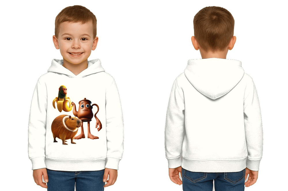 Unisex Brainrot Baskılı Çocuk Swaetshirt Kapüşonlu 3 İplik Şardonlu