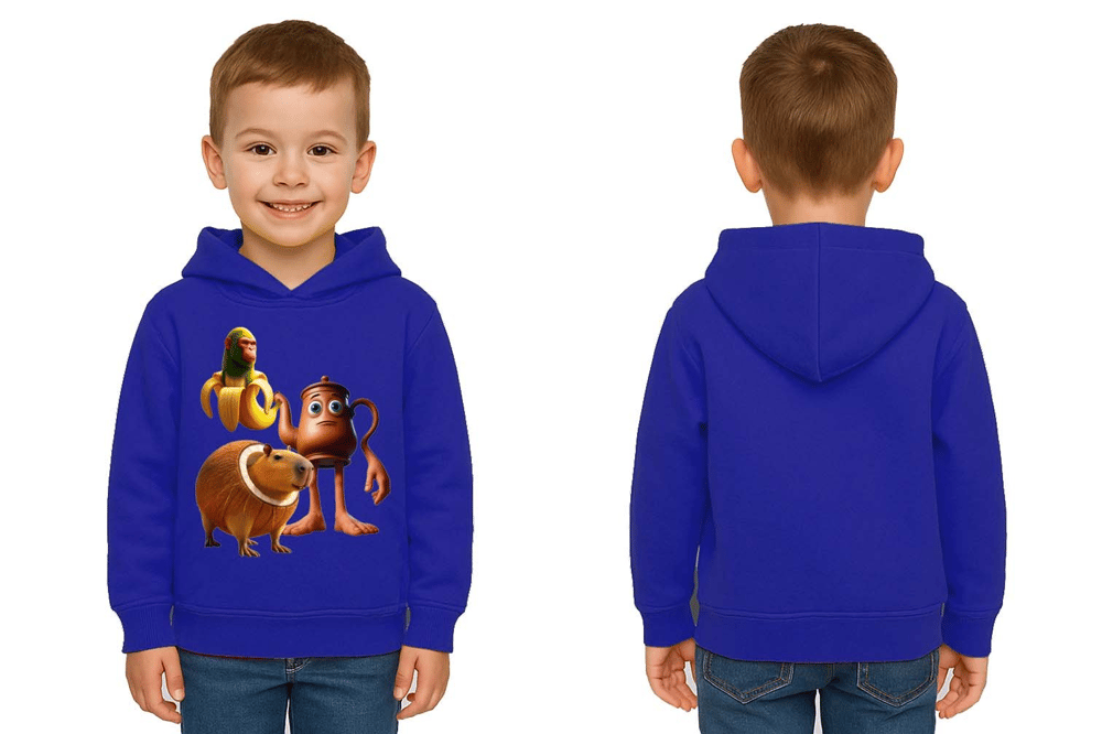 Unisex Brainrot Baskılı Çocuk Swaetshirt Kapüşonlu 3 İplik Şardonlu