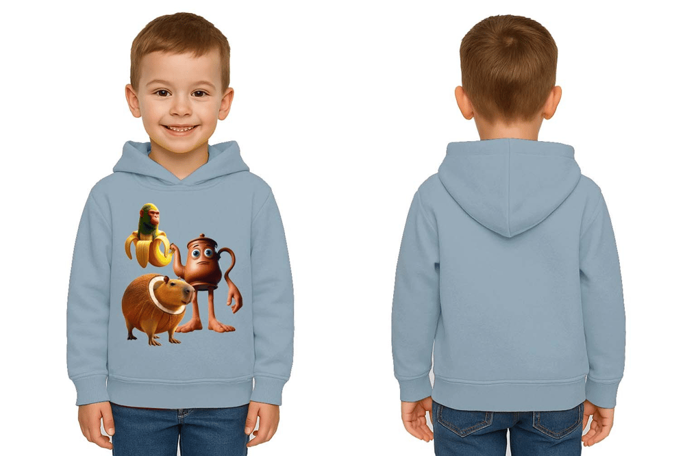 Unisex Brainrot Baskılı Çocuk Swaetshirt Kapüşonlu 3 İplik Şardonlu