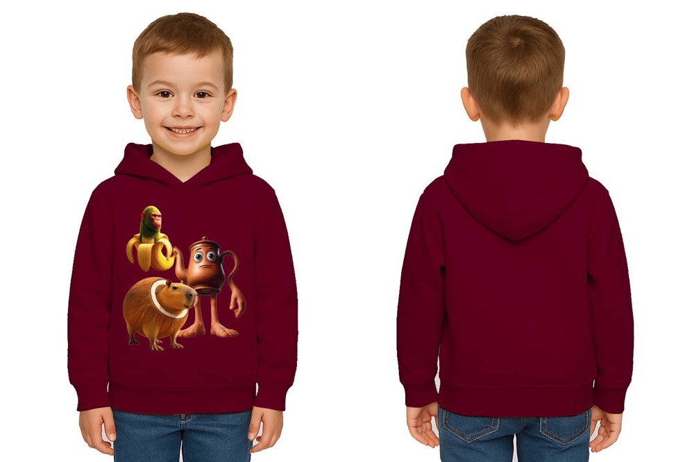 Unisex Brainrot Baskılı Çocuk Swaetshirt Kapüşonlu 3 İplik Şardonlu