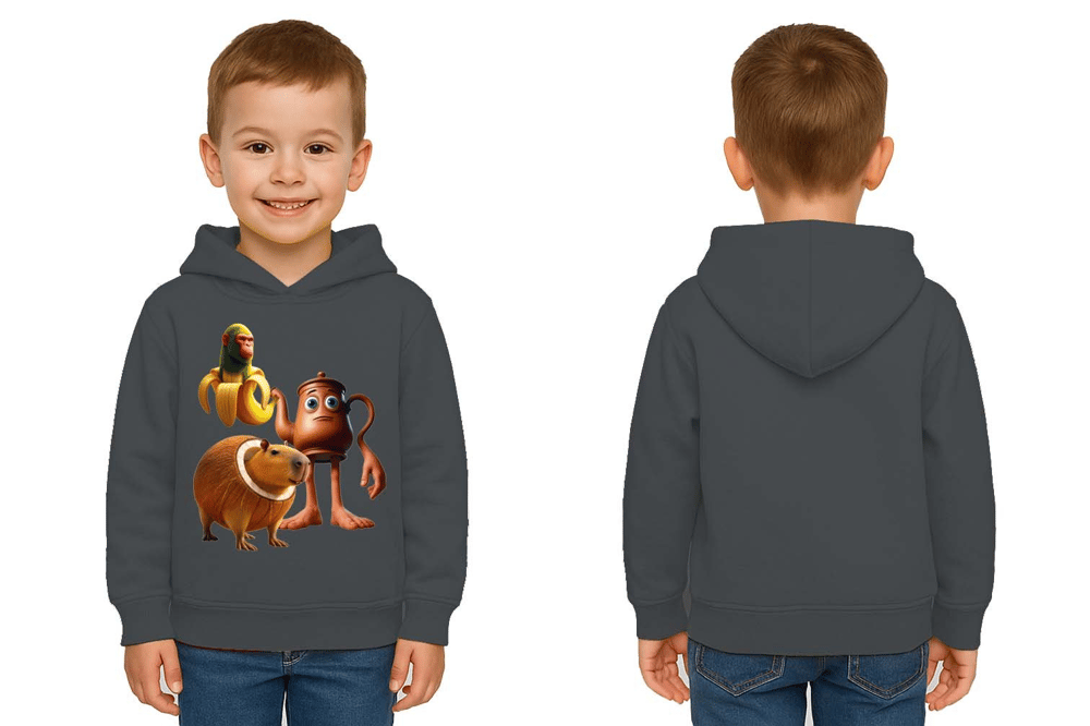 Unisex Brainrot Baskılı Çocuk Swaetshirt Kapüşonlu 3 İplik Şardonlu