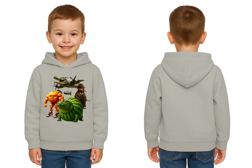 Unisex Brainrot Baskılı Çocuk Swaetshirt Kapüşonlu 3 İplik Şardonlu