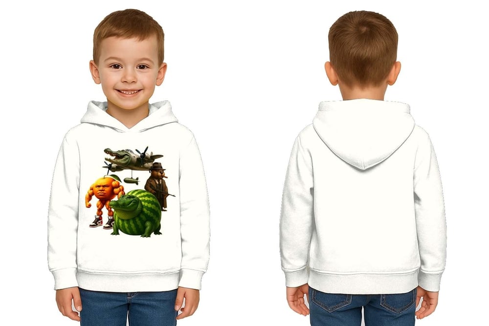 Unisex Brainrot Baskılı Çocuk Swaetshirt Kapüşonlu 3 İplik Şardonlu