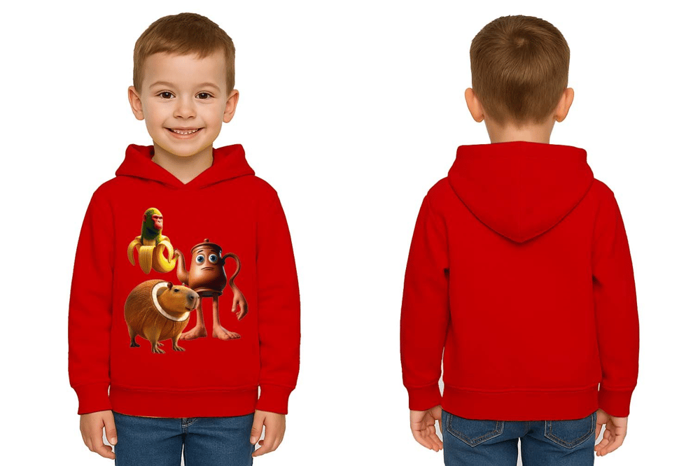 Unisex Brainrot Baskılı Çocuk Swaetshirt Kapüşonlu 3 İplik Şardonlu