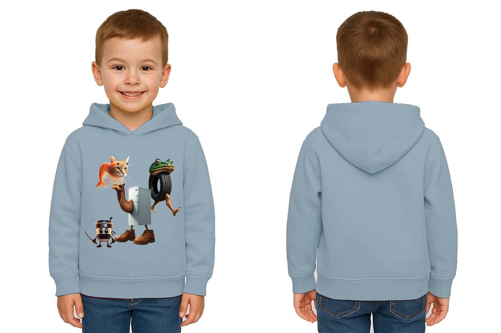 Unisex Brainrot Baskılı Çocuk Swaetshirt Kapüşonlu 3 İplik Şardonlu