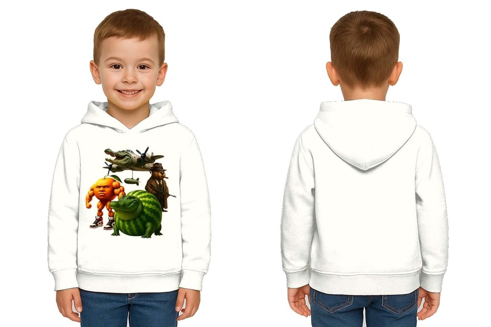 Unisex Brainrot Baskılı Çocuk Swaetshirt Kapüşonlu 3 İplik Şardonlu