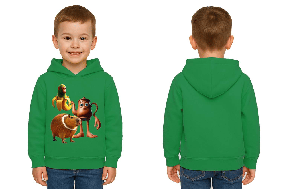 Unisex Brainrot Baskılı Çocuk Swaetshirt Kapüşonlu 3 İplik Şardonlu