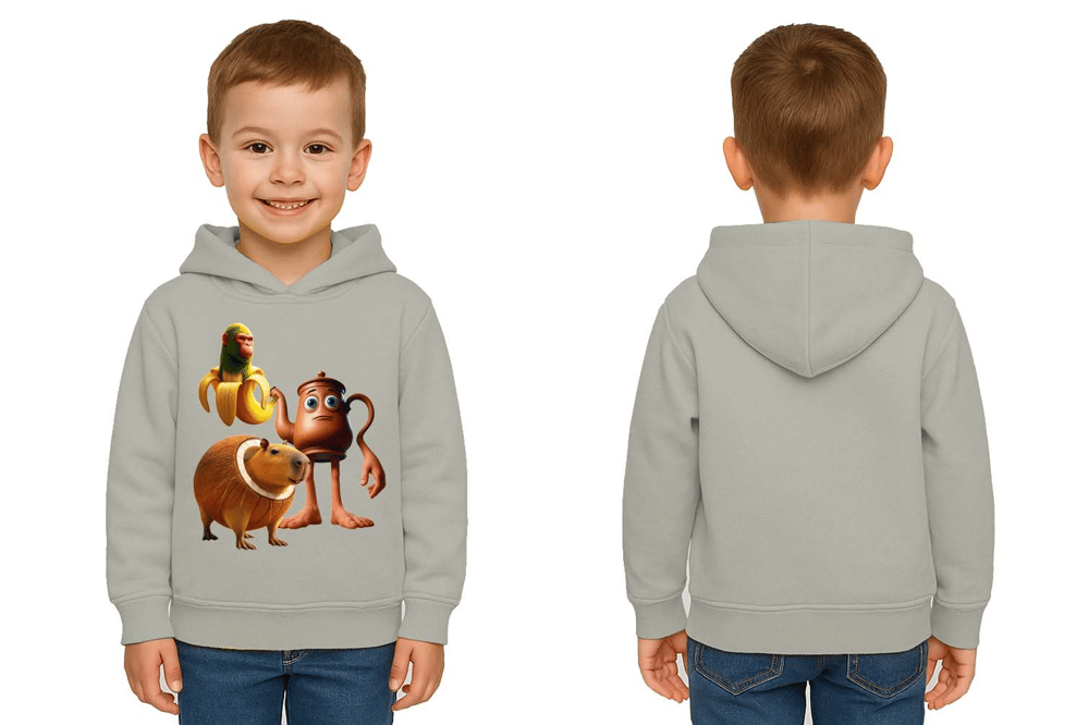 Unisex Brainrot Baskılı Çocuk Swaetshirt Kapüşonlu 3 İplik Şardonlu