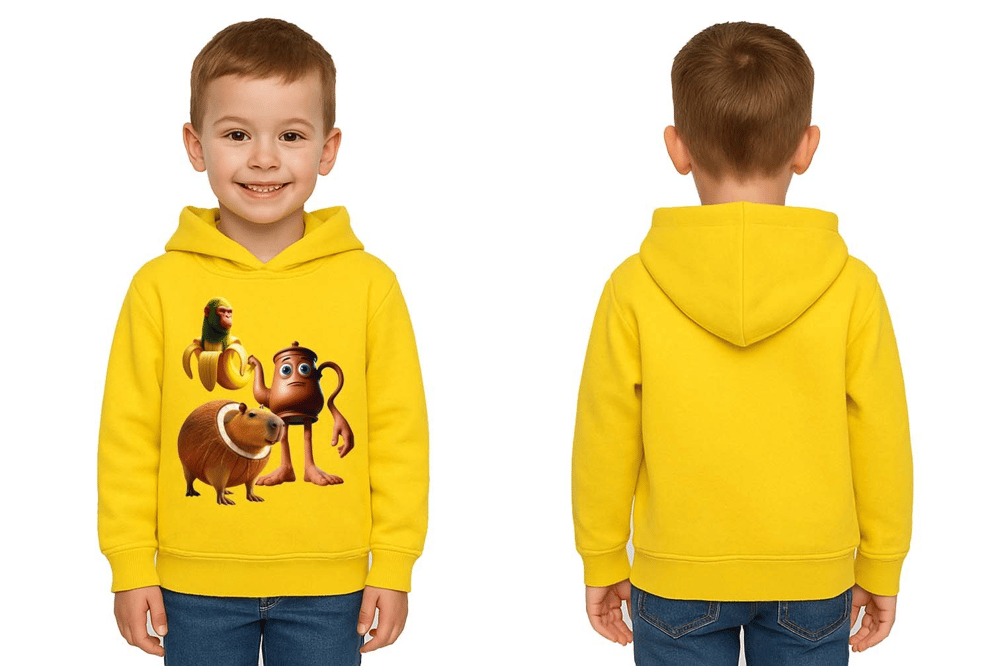 Unisex Brainrot Baskılı Çocuk Swaetshirt Kapüşonlu 3 İplik Şardonlu