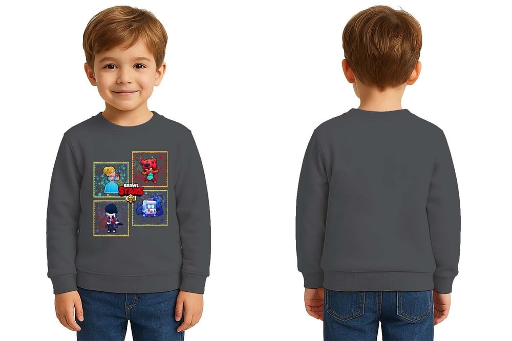 Unisex Brawl Stars Baskılı Çocuk Swaetshirt 3 İplik Şardonlu
